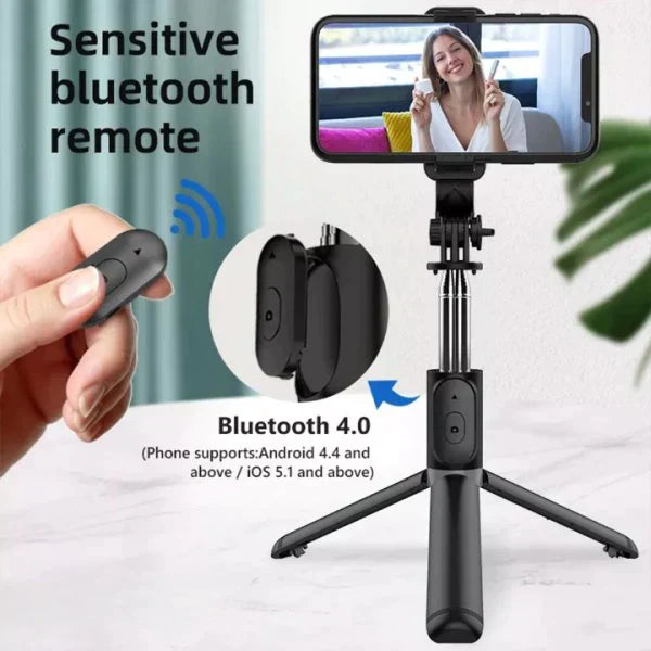 4 in 1 Folding Tripod Selfie Stick With Bluetooth Remote LED Light and Extendable Tripod Stand