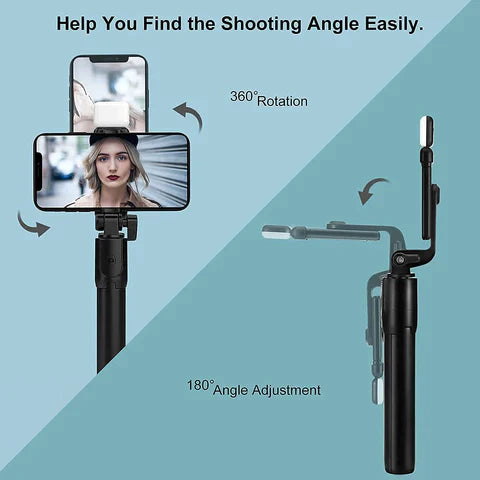 4 in 1 Folding Tripod Selfie Stick With Bluetooth Remote LED Light and Extendable Tripod Stand