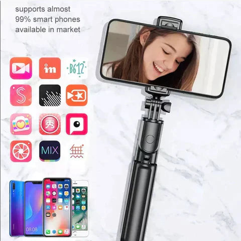 4 in 1 Folding Tripod Selfie Stick With Bluetooth Remote LED Light and Extendable Tripod Stand